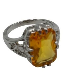 Vintage Silver FILIGREE Citrine Ring Size 8 Statement Cocktail Ring